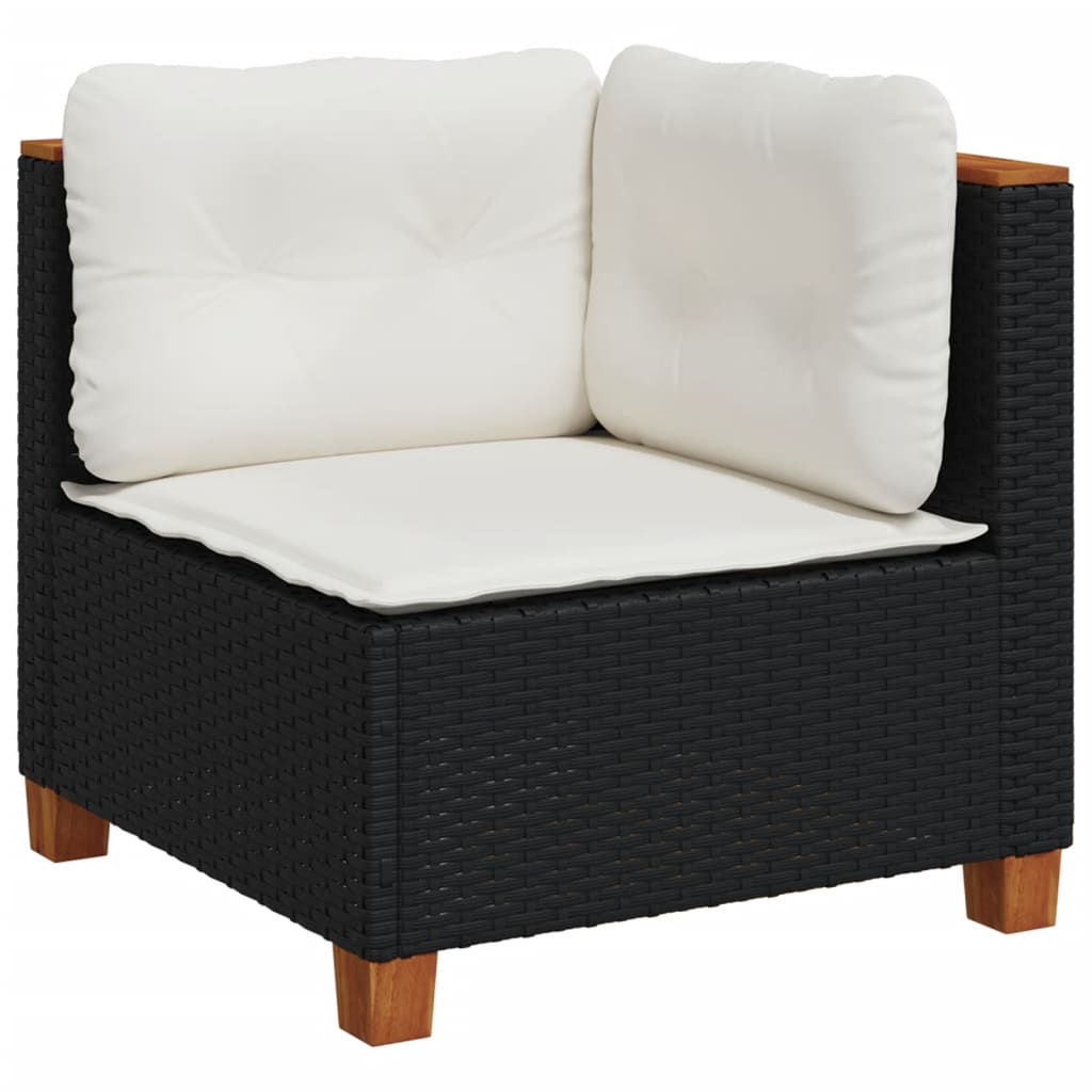 8-piece garden sofa set with cushions, black poly rattan