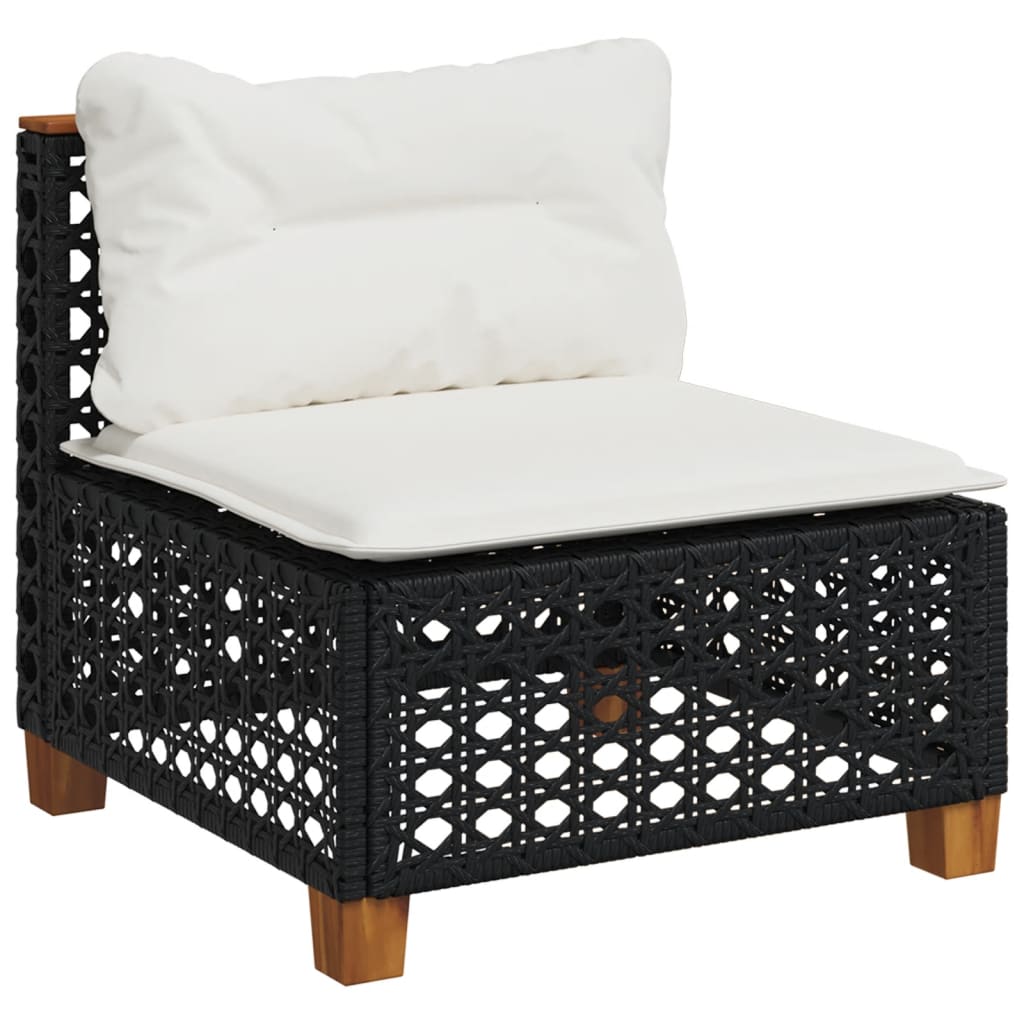8-piece garden sofa set with cushions, black poly rattan