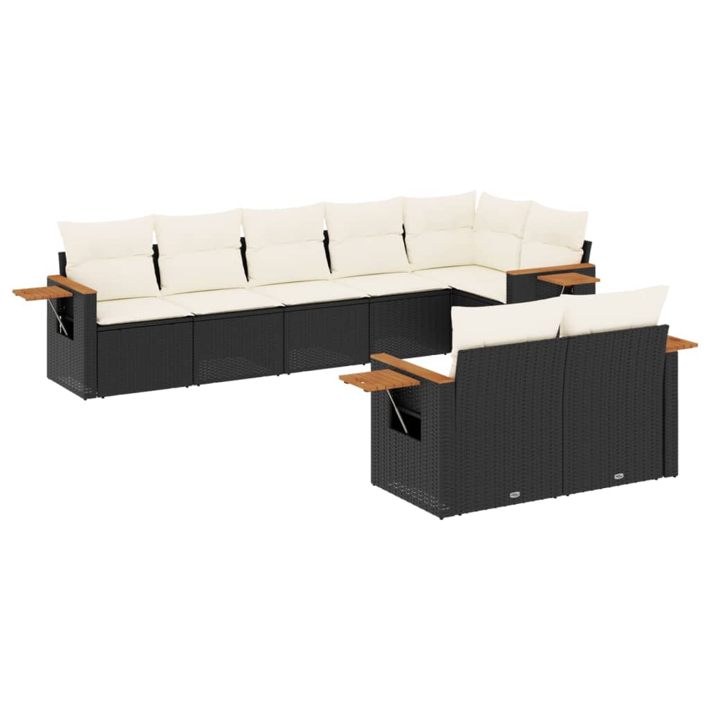 Ensemble de canapés de jardin 8 pièces avec coussins, en polyrotin noir
