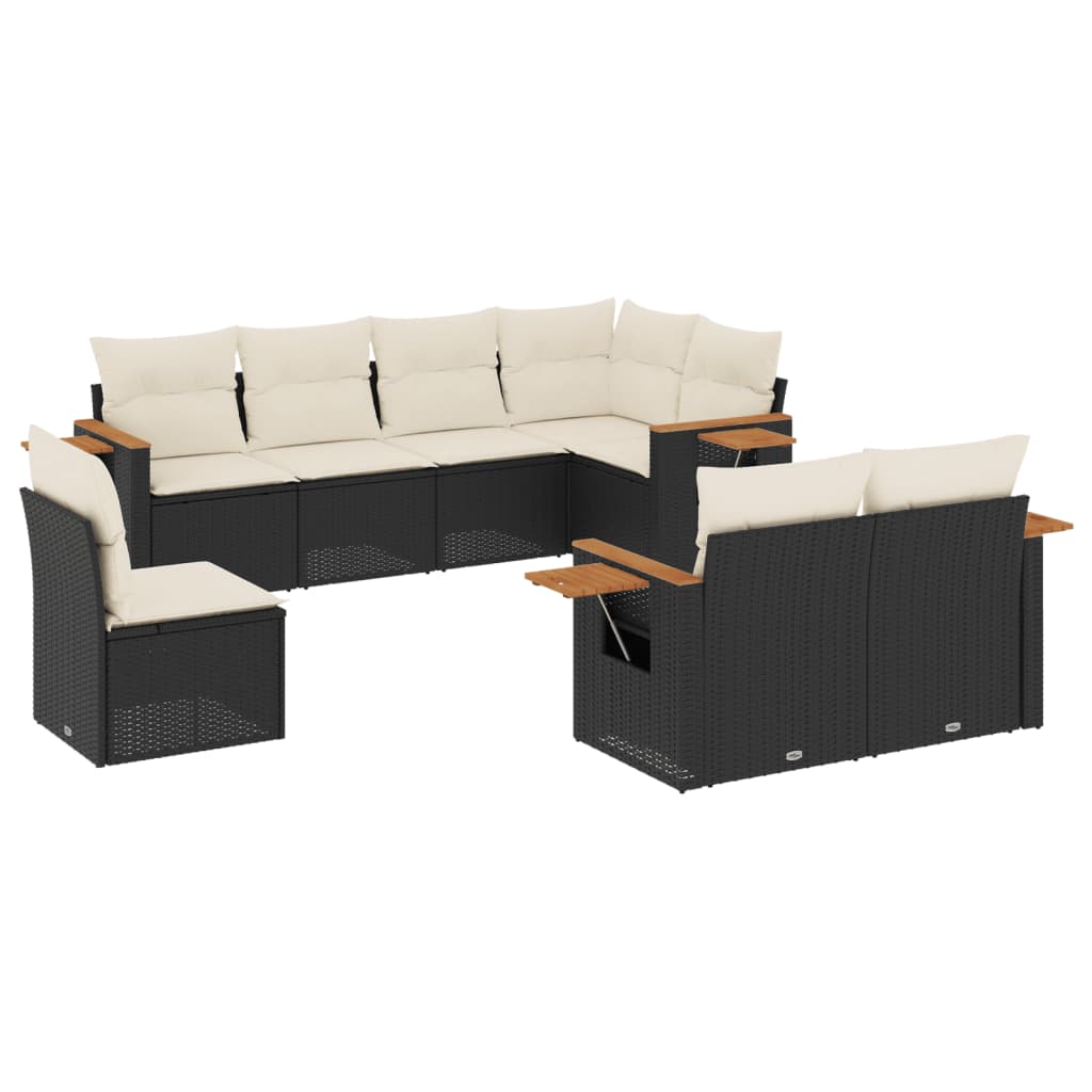 Ensemble de canapés de jardin 8 pièces avec coussins, en polyrotin noir