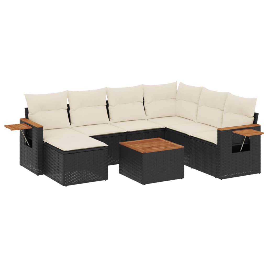 8-piece garden sofa set with cushions, black poly rattan