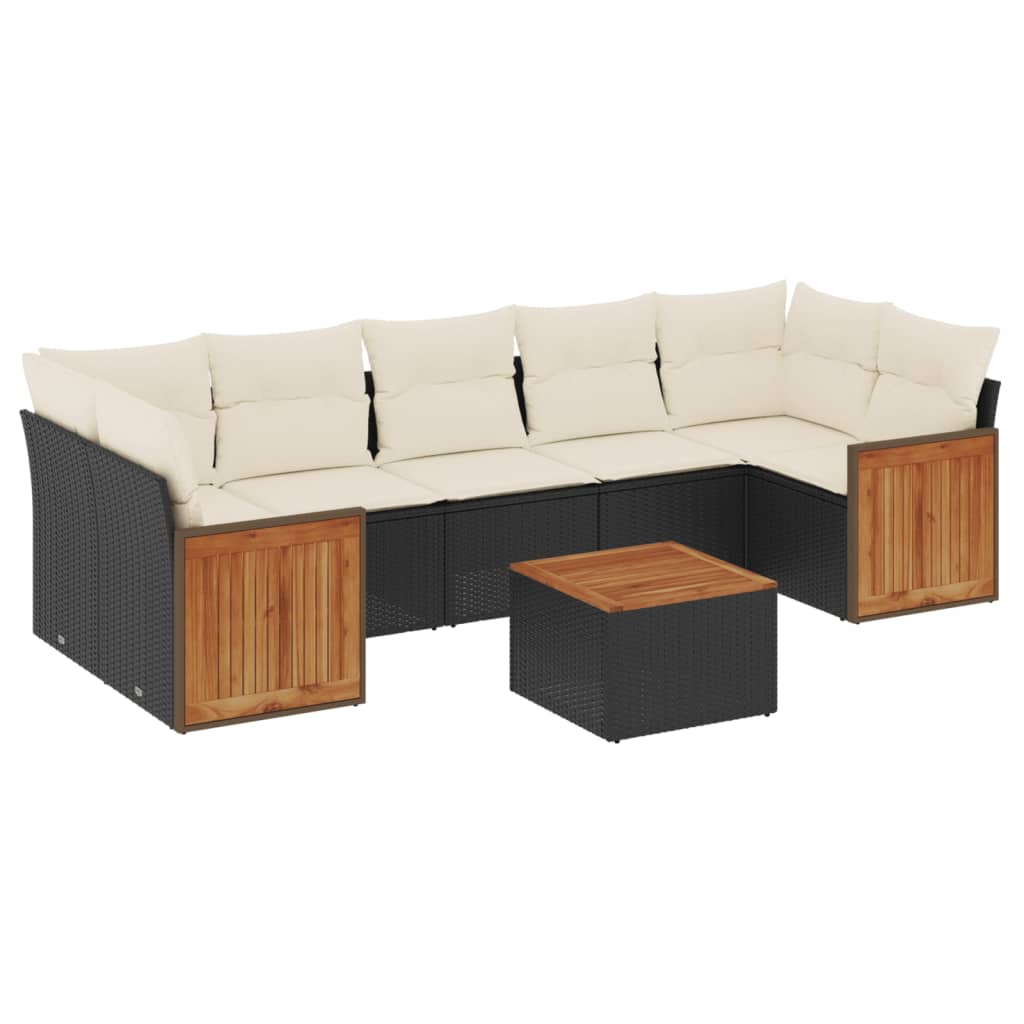 8-piece garden sofa set with cushions, black poly rattan