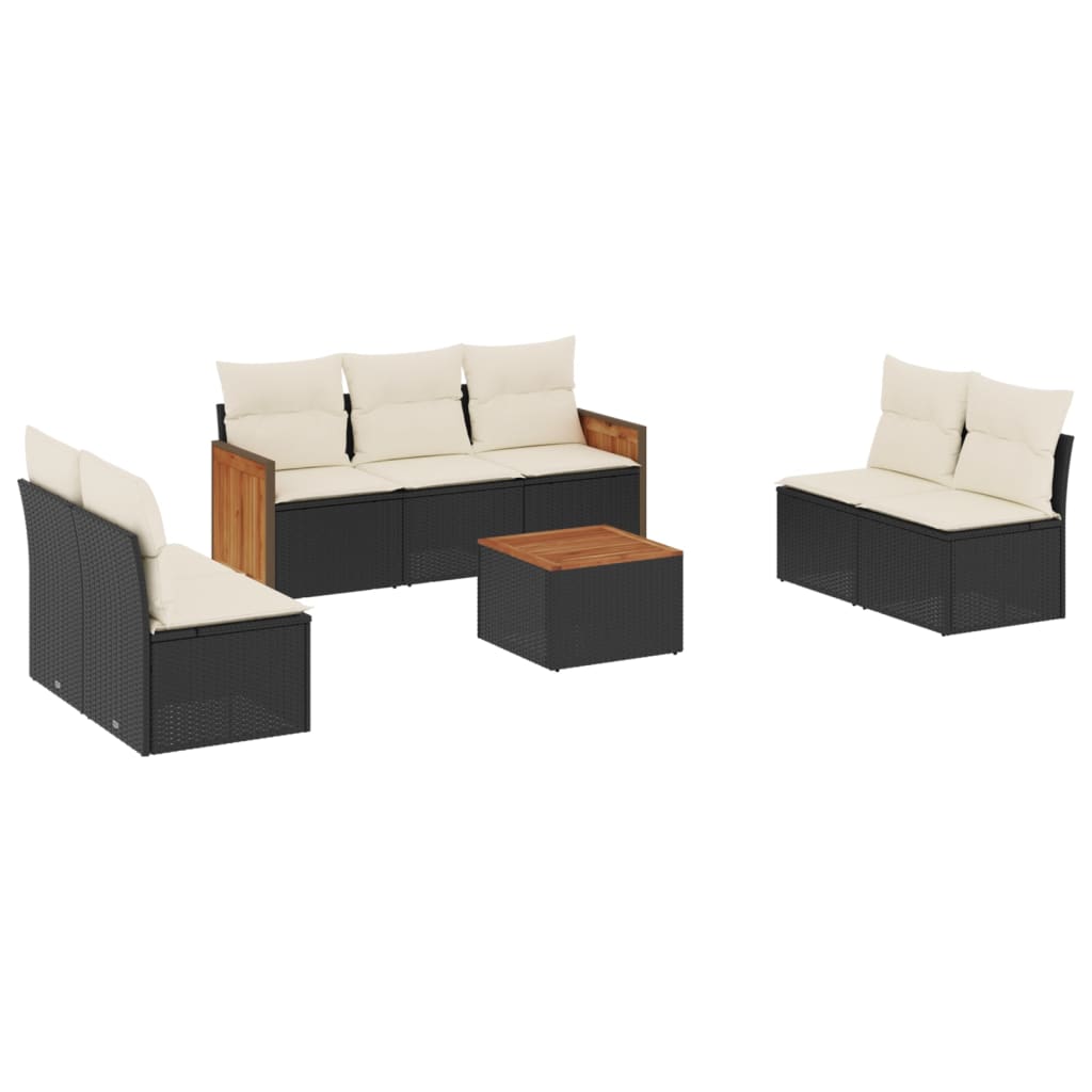 8-piece garden sofa set with cushions, black poly rattan