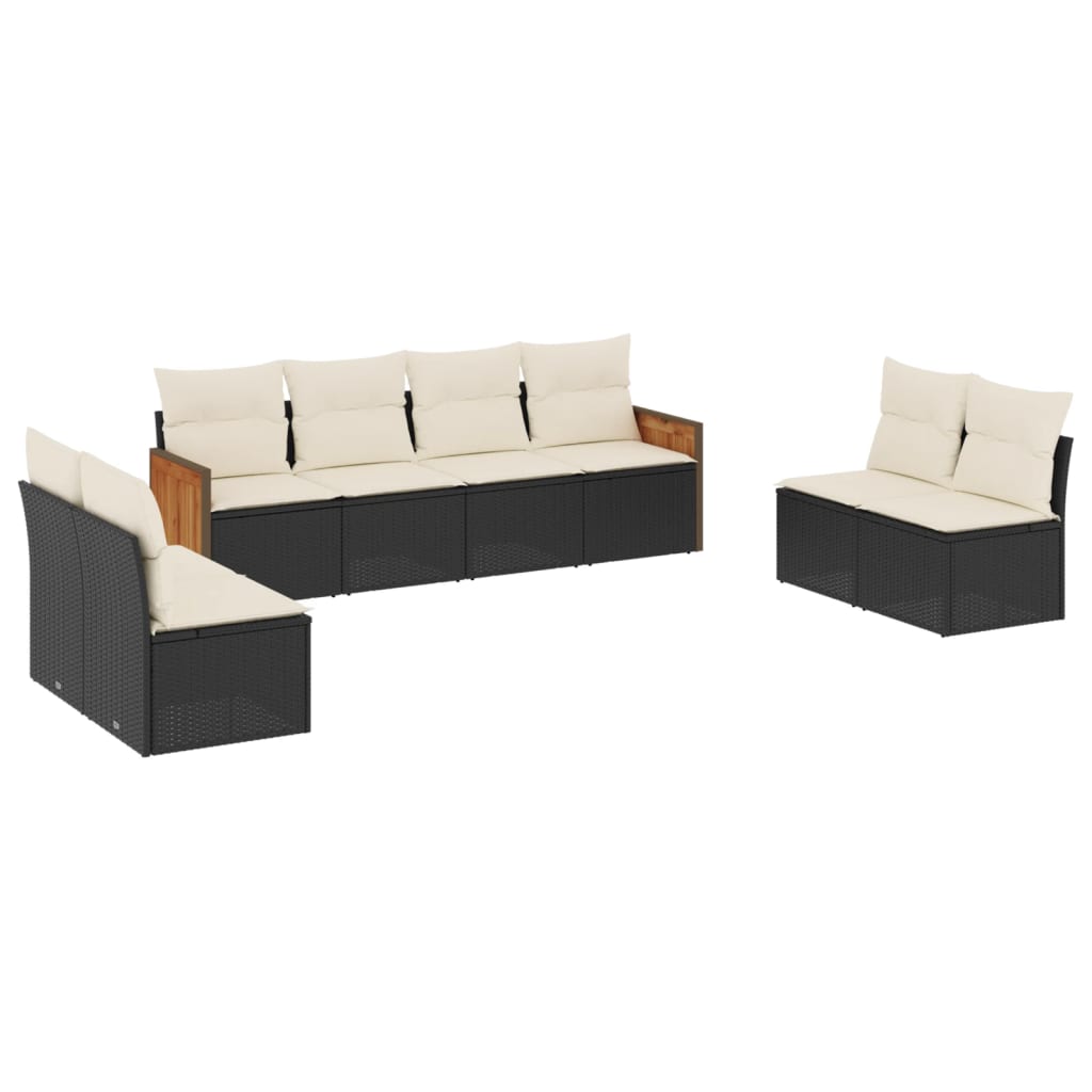 8-piece garden sofa set with cushions, black poly rattan