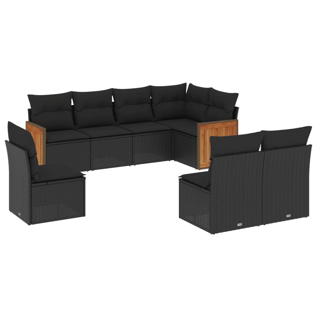 8-piece garden sofa set with cushions, black poly rattan