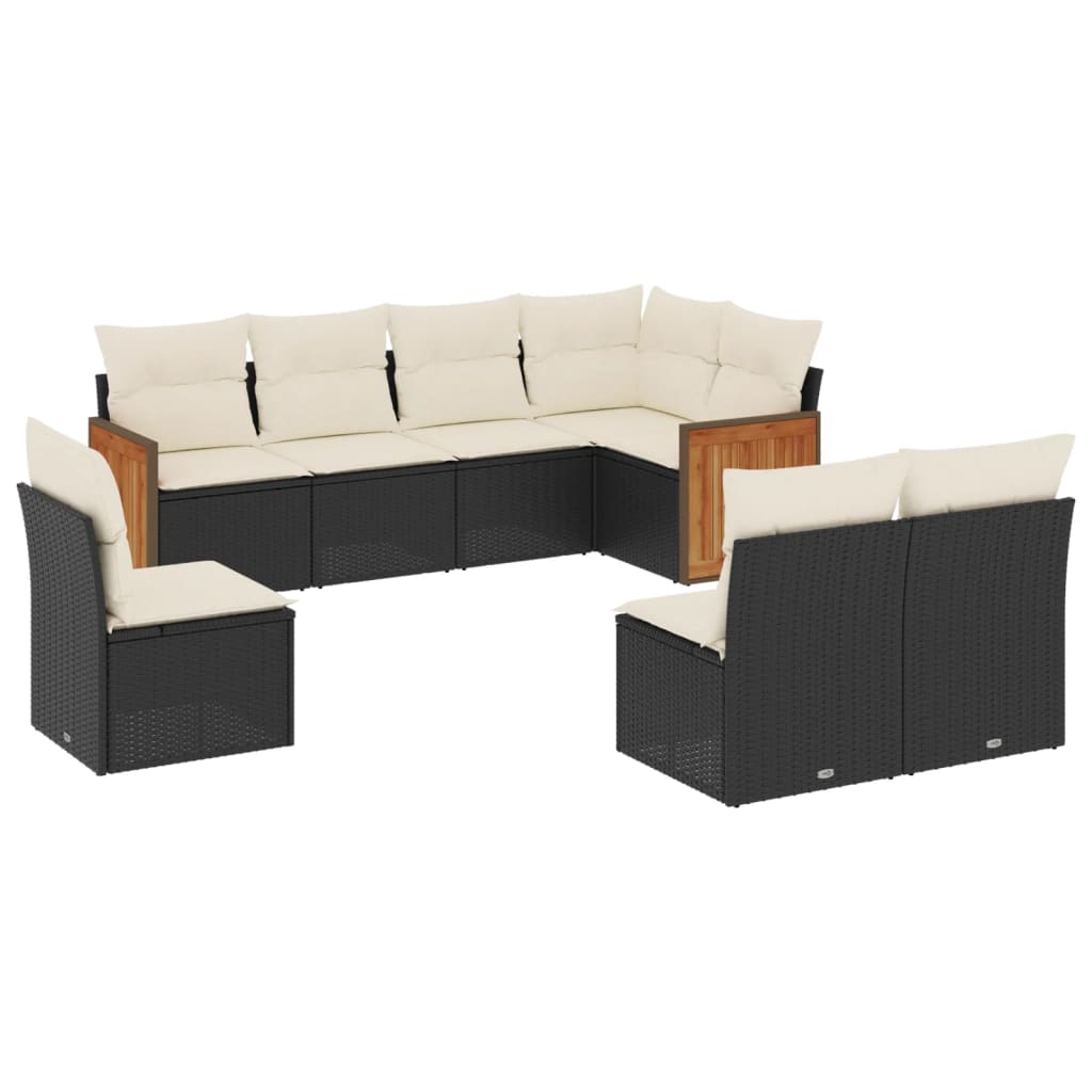 8-piece garden sofa set with cushions, black poly rattan