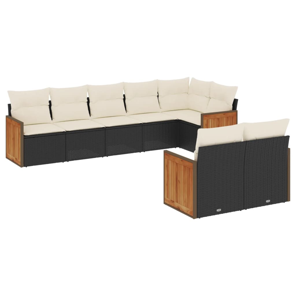 8-piece garden sofa set with cushions, black poly rattan