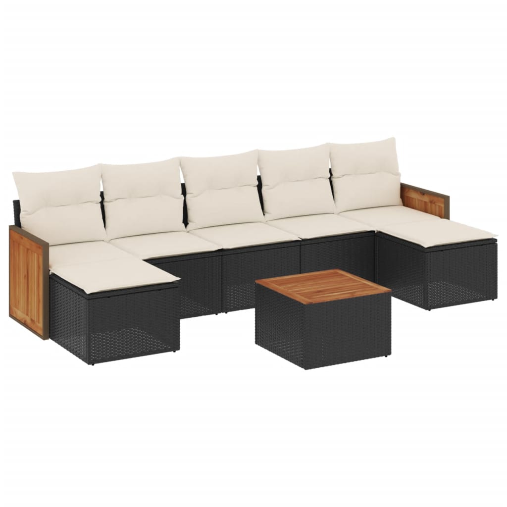 8-piece garden sofa set with cushions, black poly rattan