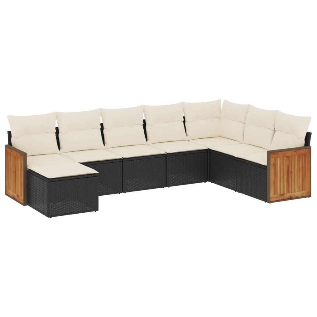 8-piece garden sofa set with cushions, black poly rattan