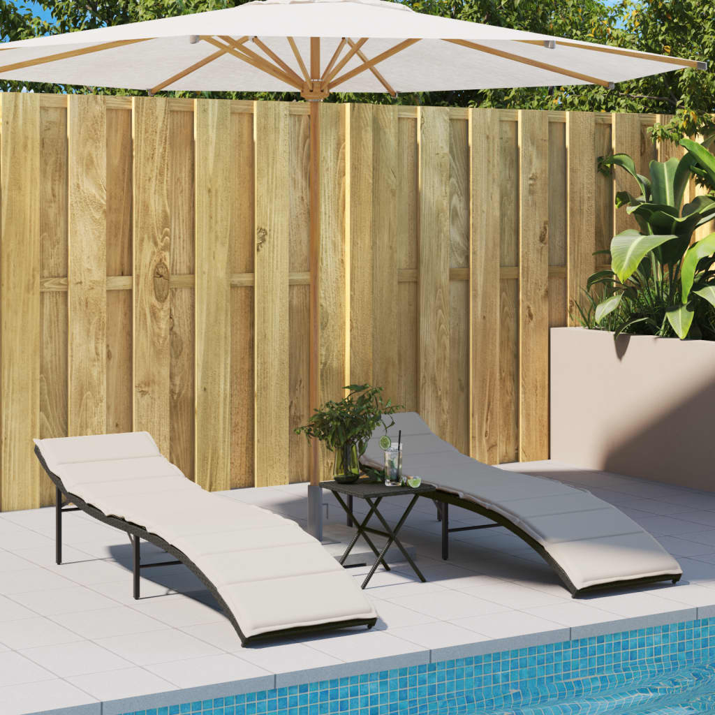 Sun loungers 2 pcs. with cushions black poly rattan