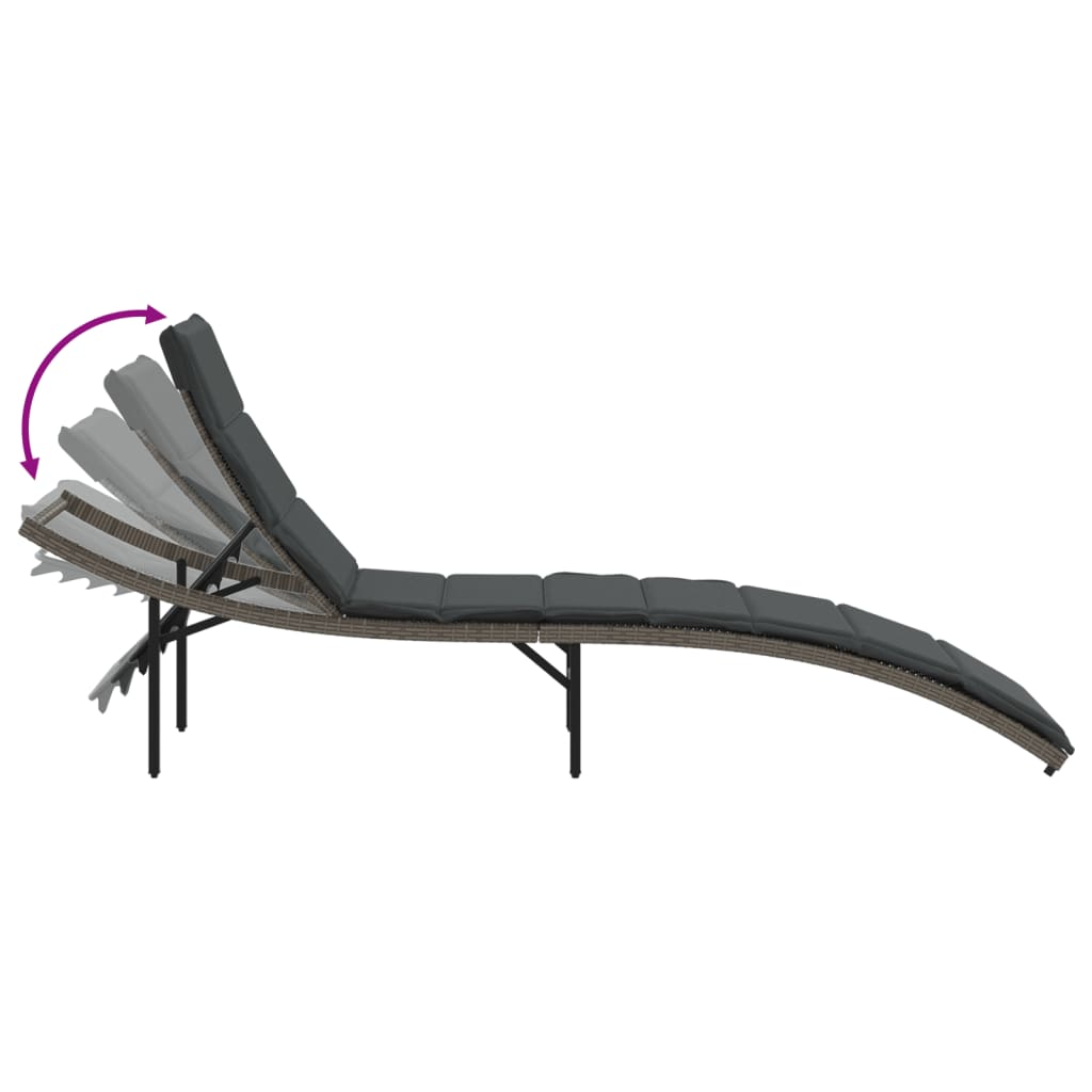 Chaises longues 2 pièces avec coussins en résine tressée grise