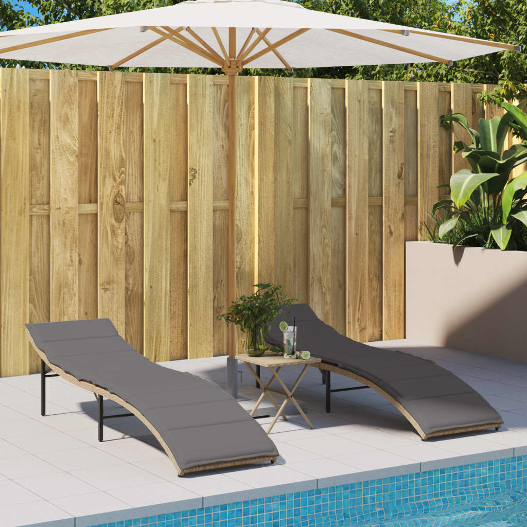 Chaises longues 2 pièces avec coussins en résine tressée beige