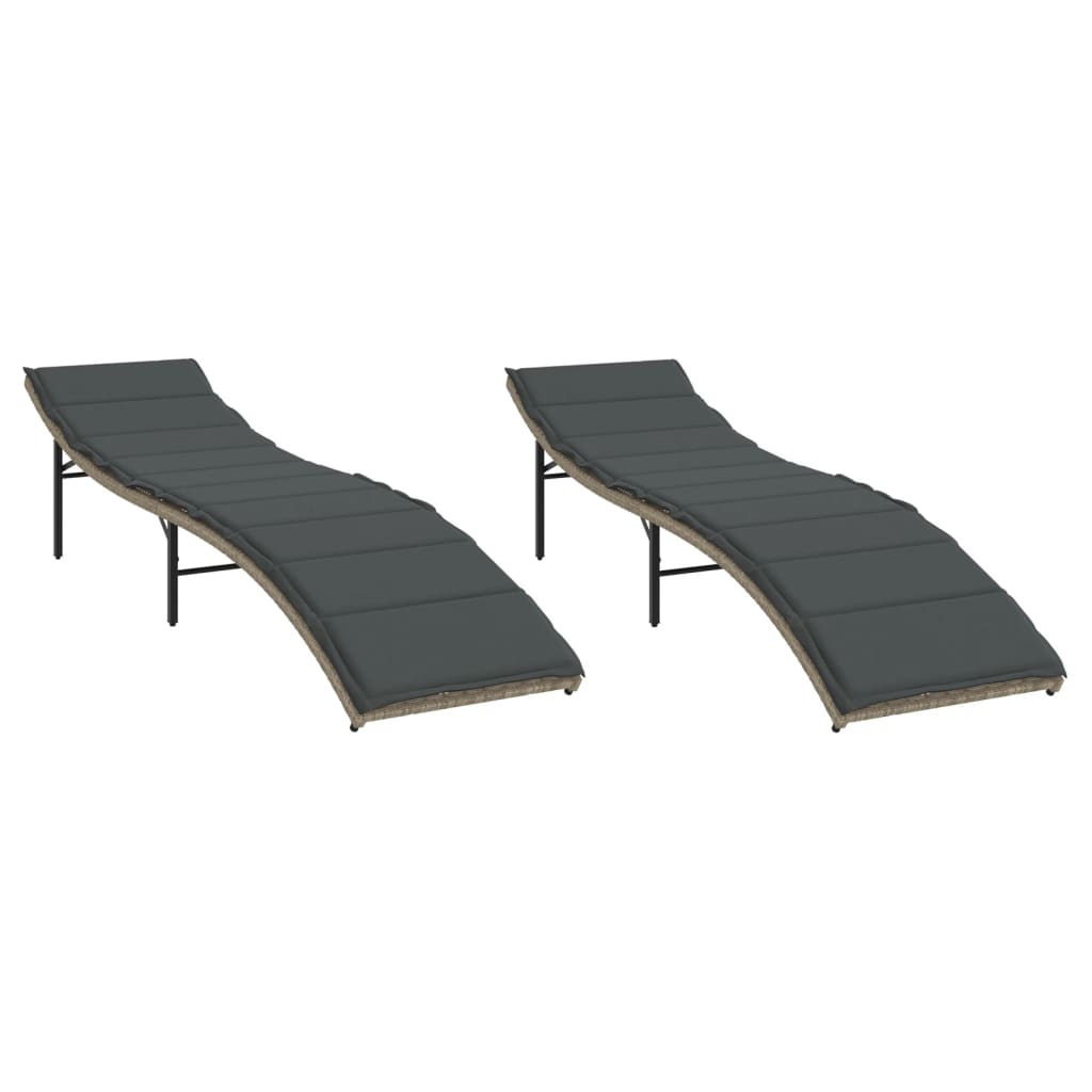 Sun loungers 2 pcs. with cushions light grey poly rattan