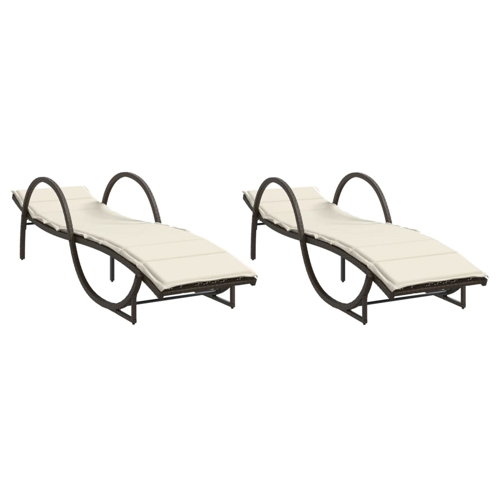 Chaises longues 2 pièces avec coussins en polyrotin marron