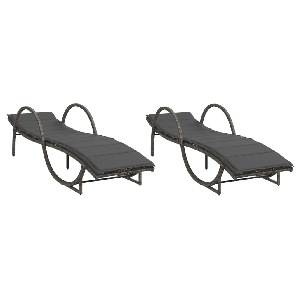 Chaises longues 2 pièces avec coussins en résine tressée grise