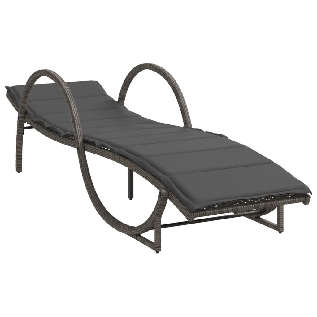 Chaises longues 2 pièces avec coussins en résine tressée grise