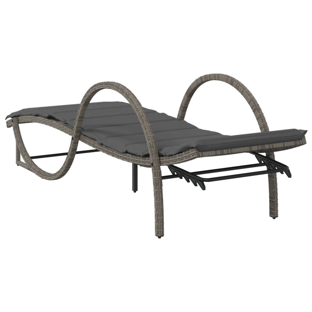 Chaises longues 2 pièces avec coussins en résine tressée grise