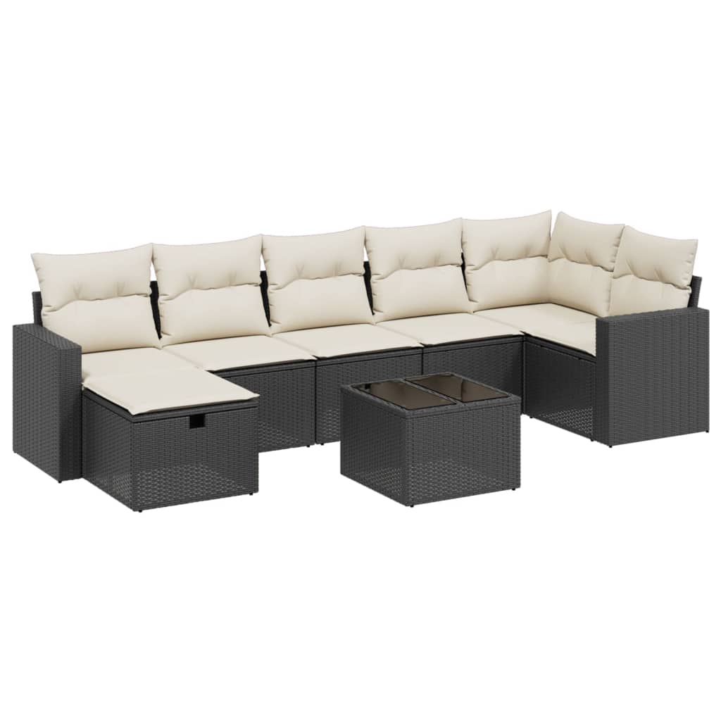 8-piece garden sofa set with cushions, black poly rattan