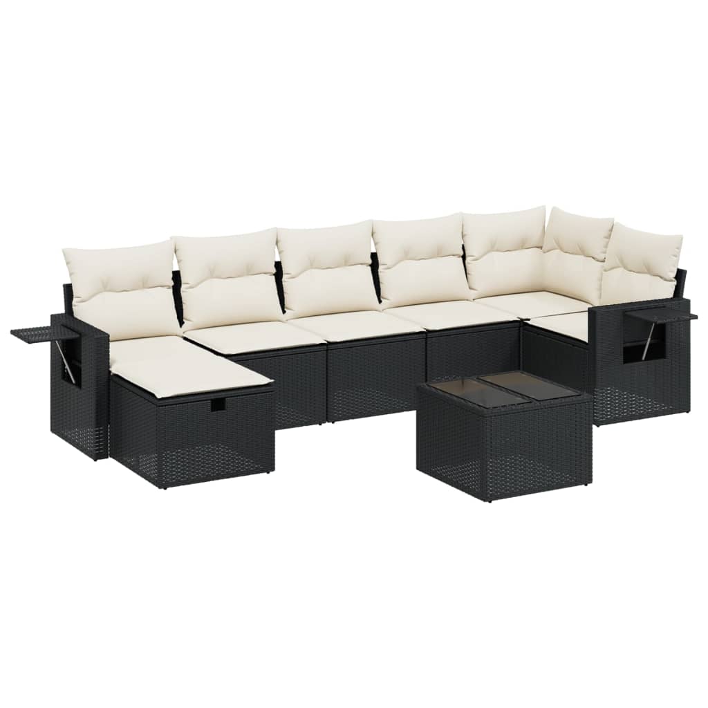 8-piece garden sofa set with cushions, black poly rattan