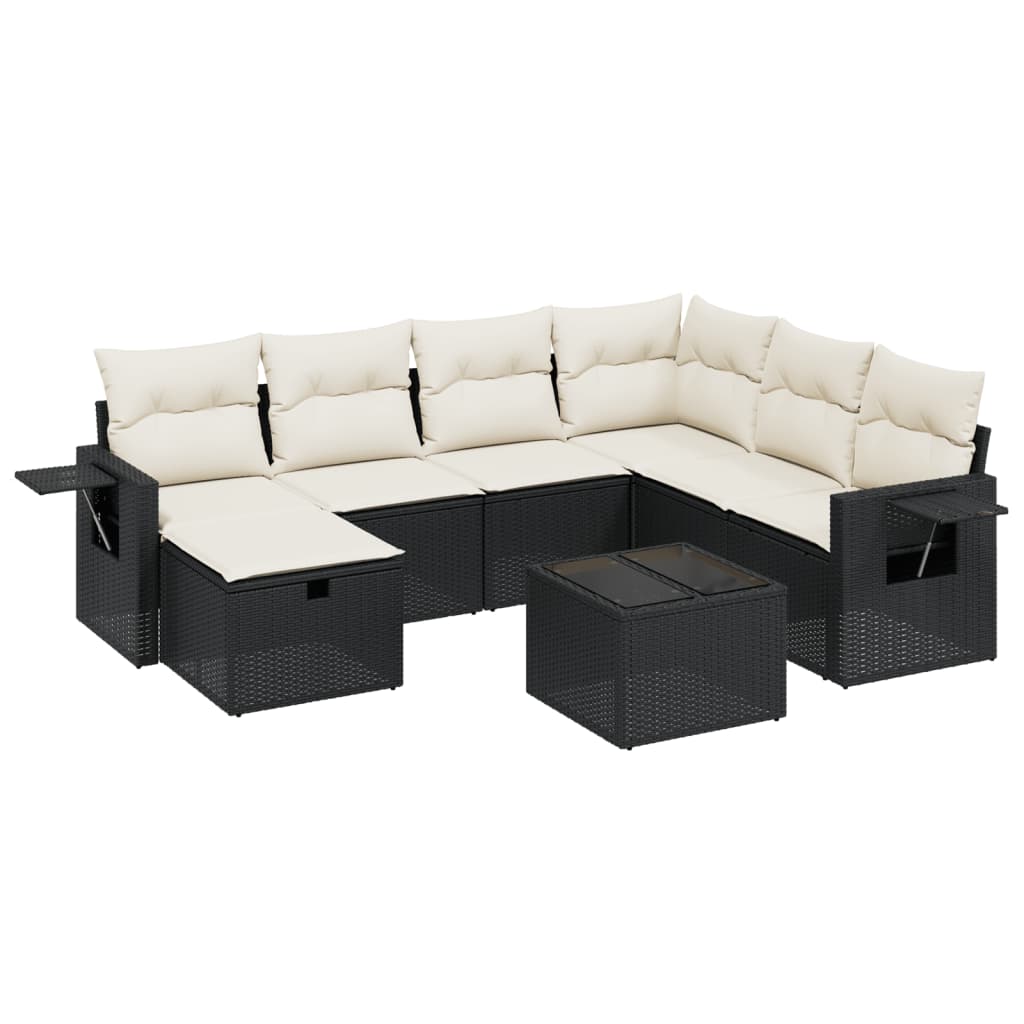 8-piece garden sofa set with cushions, black poly rattan