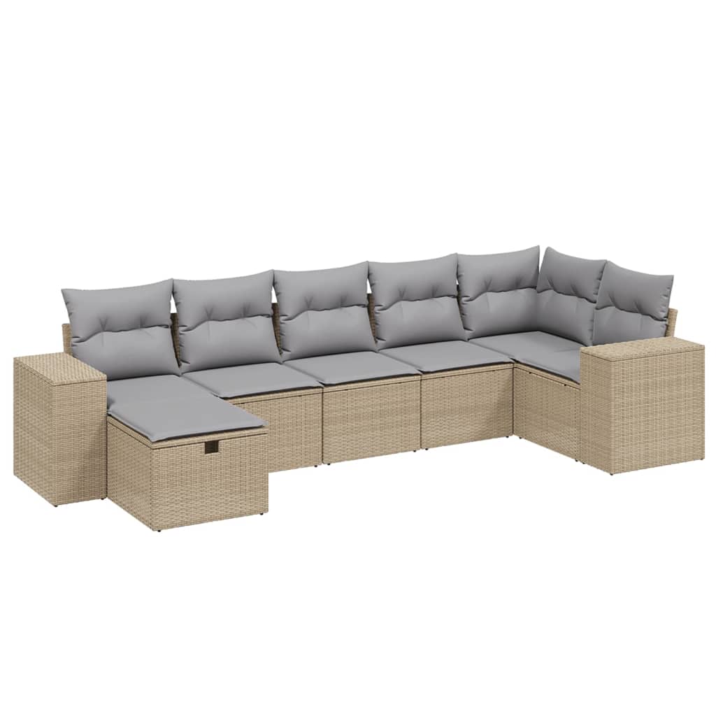 7-tlg. Garten-Sofagarnitur mit Kissen Beige Poly Rattan