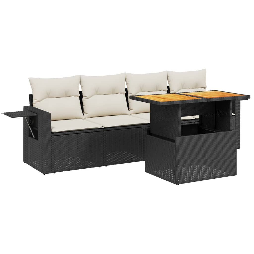 5-tlg. Garten-Sofagarnitur mit Kissen Schwarz Poly Rattan
