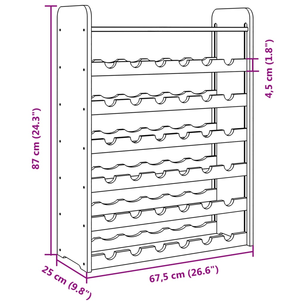 Wine rack with top plate 67.5x25x87 cm solid pine wood