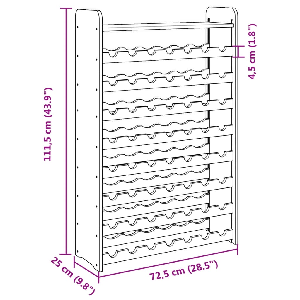 Wine rack with top plate 72.5x25x111.5 cm solid pine wood