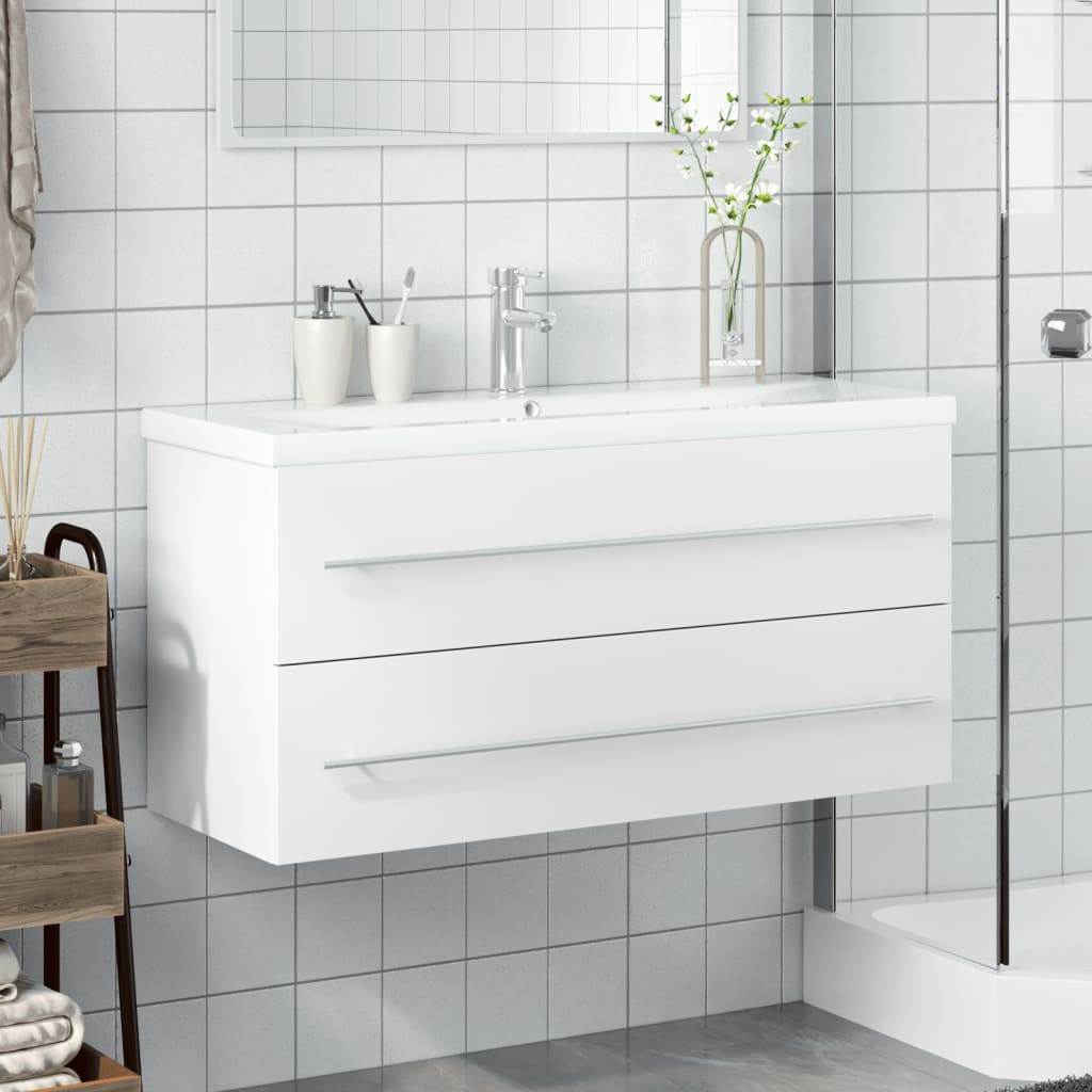 Vanity unit with built-in basin white