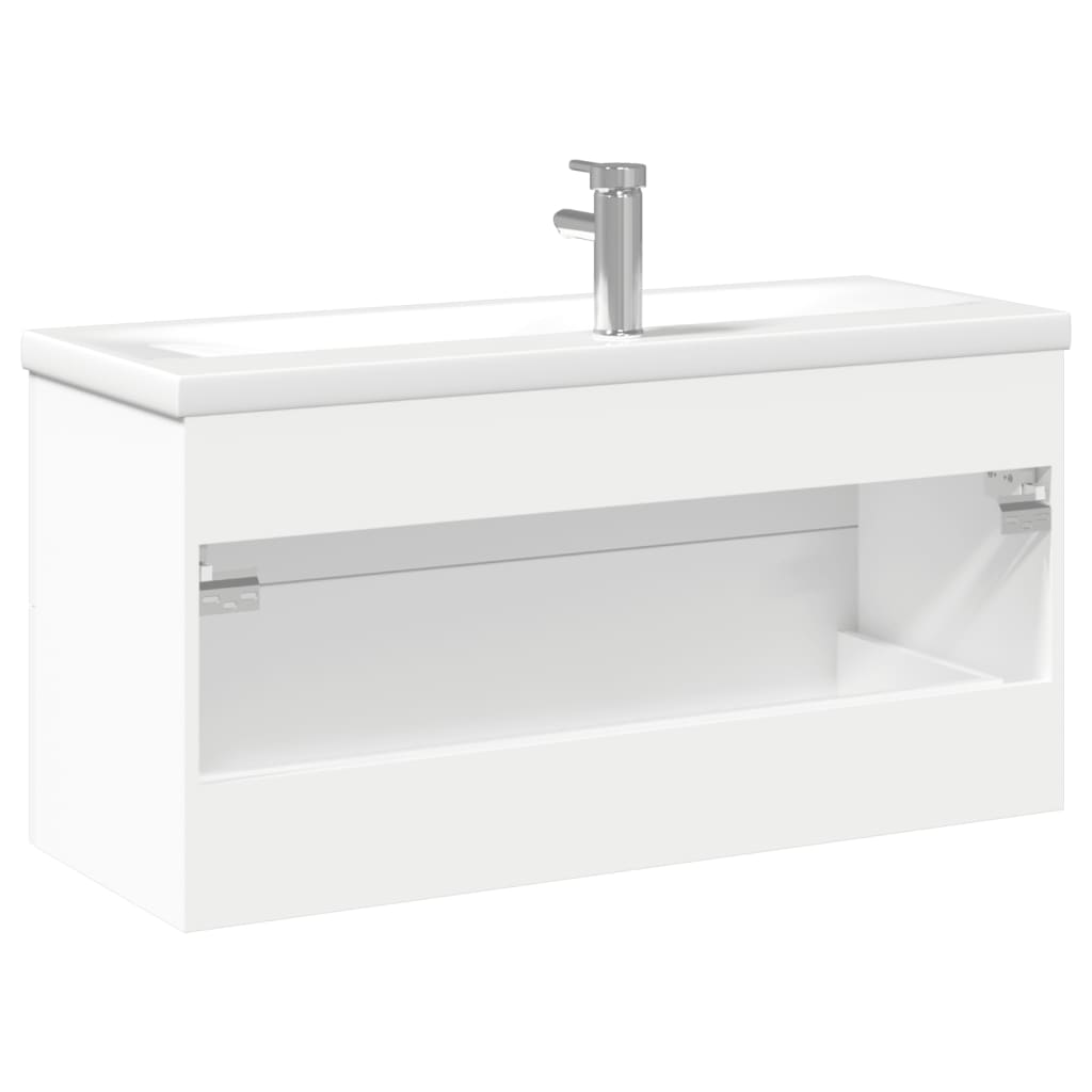 Vanity unit with built-in basin white