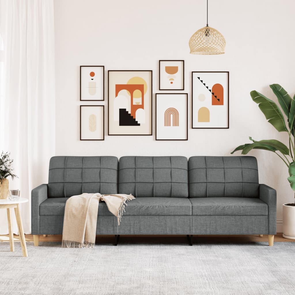 3-seater sofa dark grey 210 cm fabric