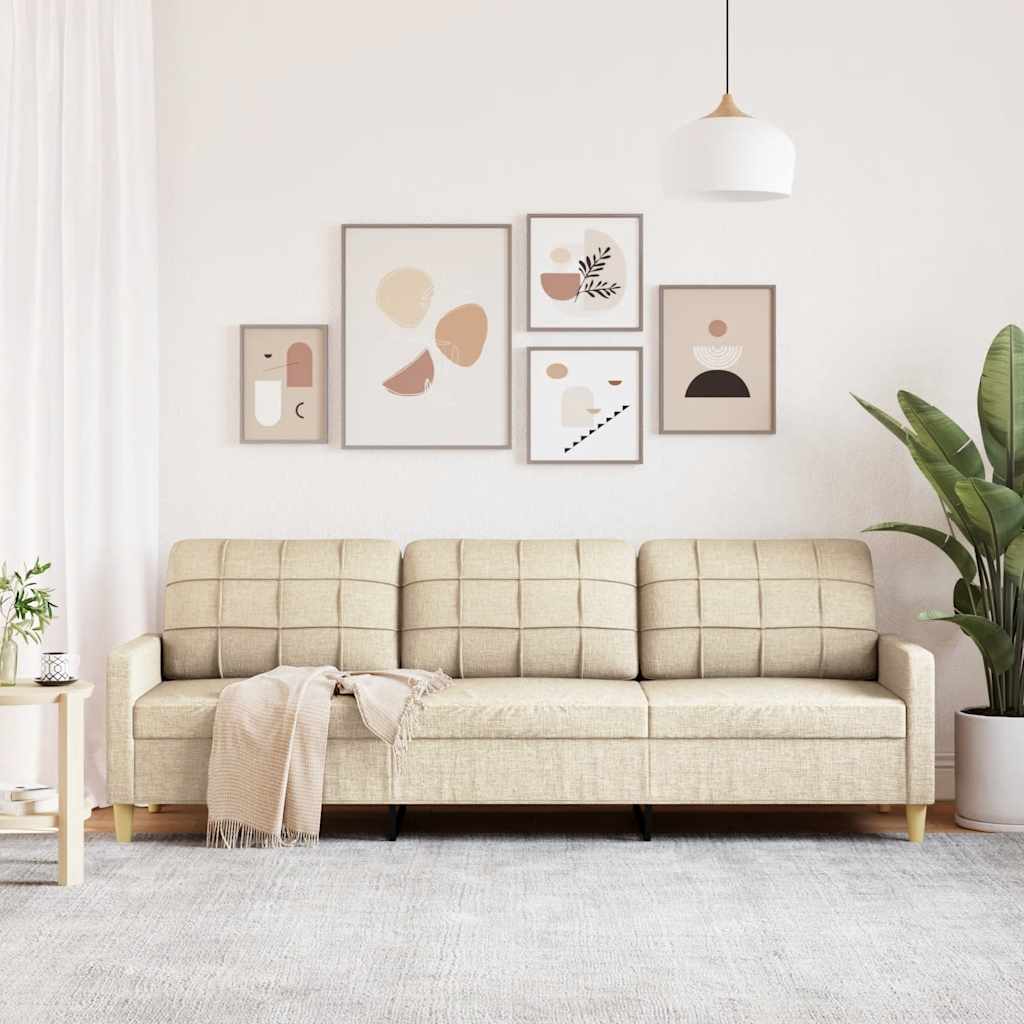 Canapé 3 places crème 210 cm tissu