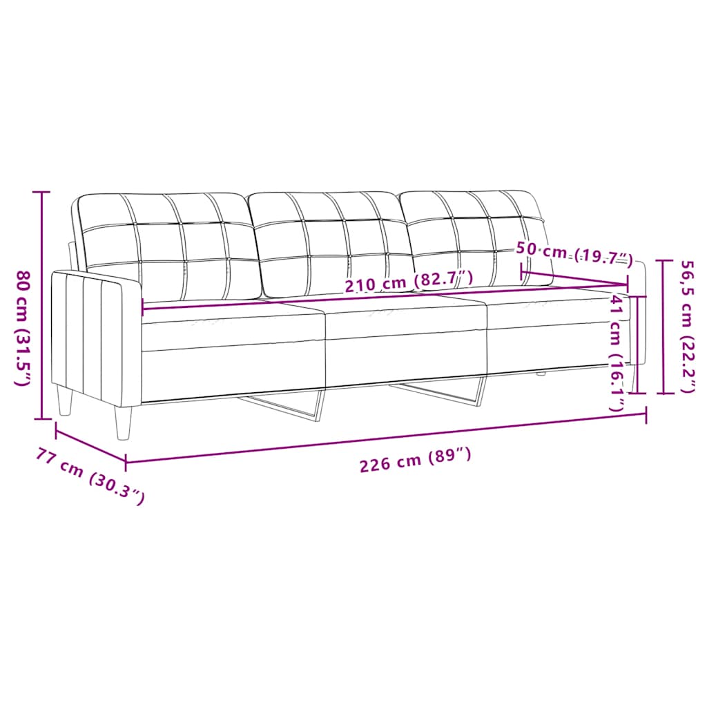 Canapé 3 places crème 210 cm tissu