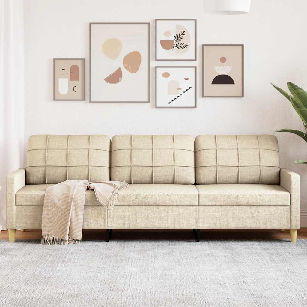Canapé 3 places crème 210 cm tissu