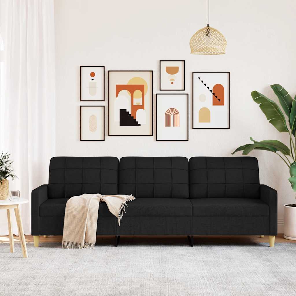 Canapé 3 places tissu noir 210 cm