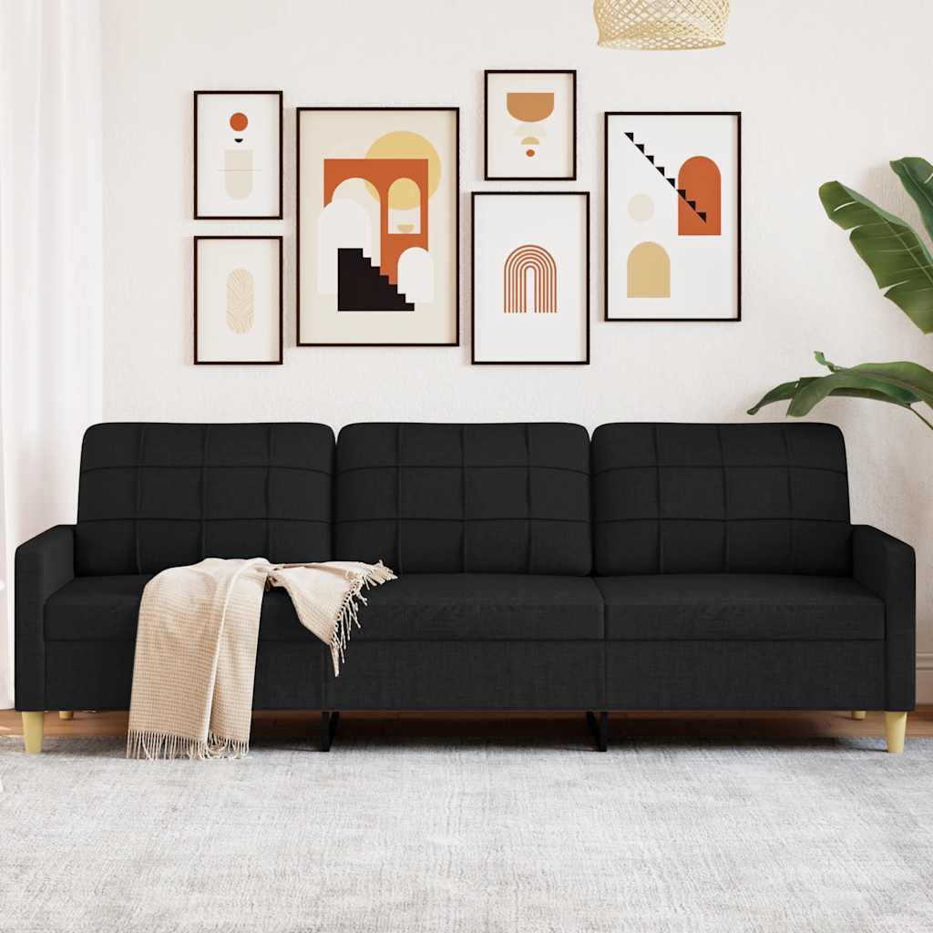 Canapé 3 places tissu noir 210 cm