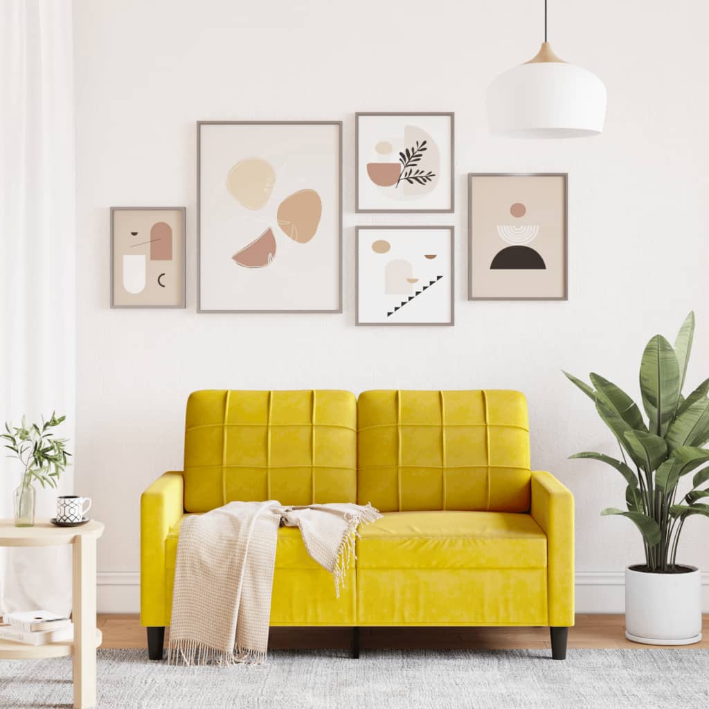 Canapé 2 places jaune 120 cm velours