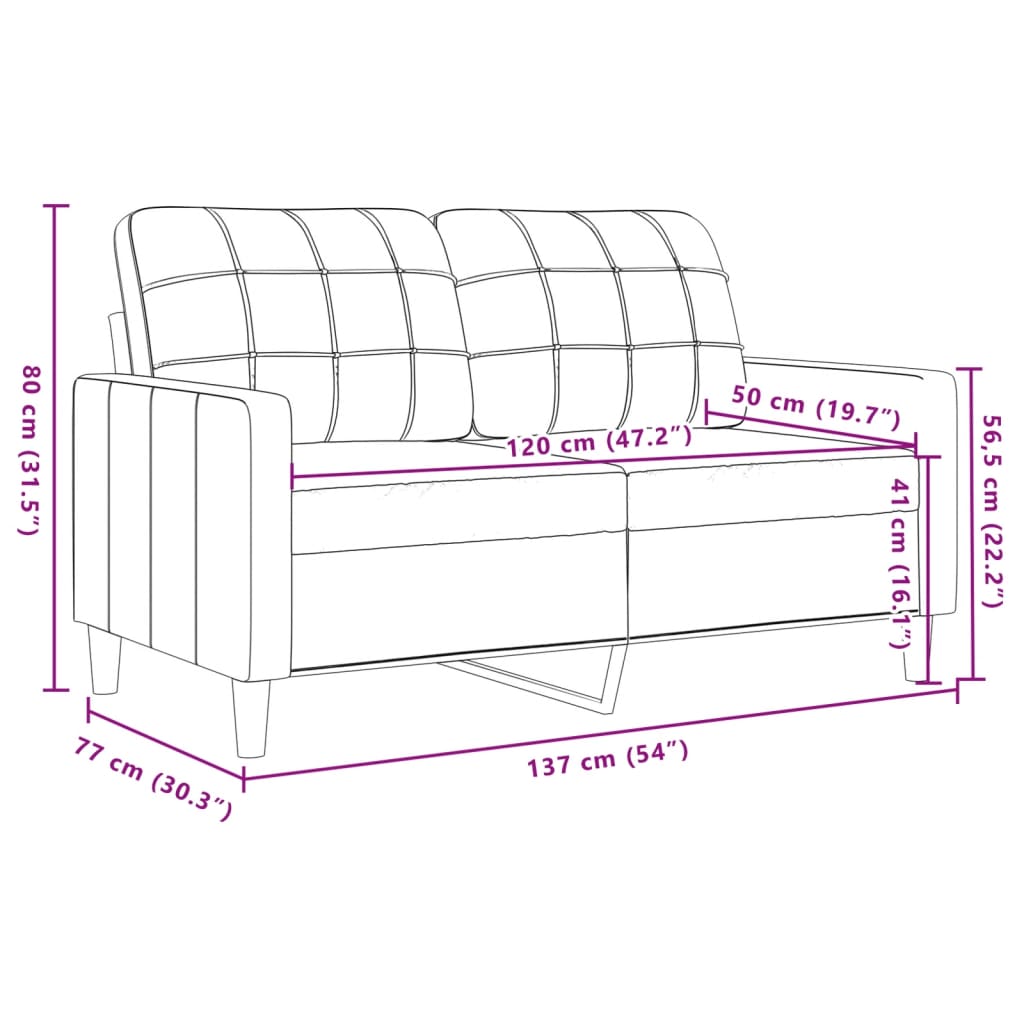 Canapé 2 places marron 120 cm velours