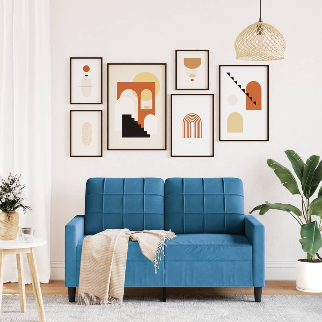 Canapé 2 places velours bleu 120 cm