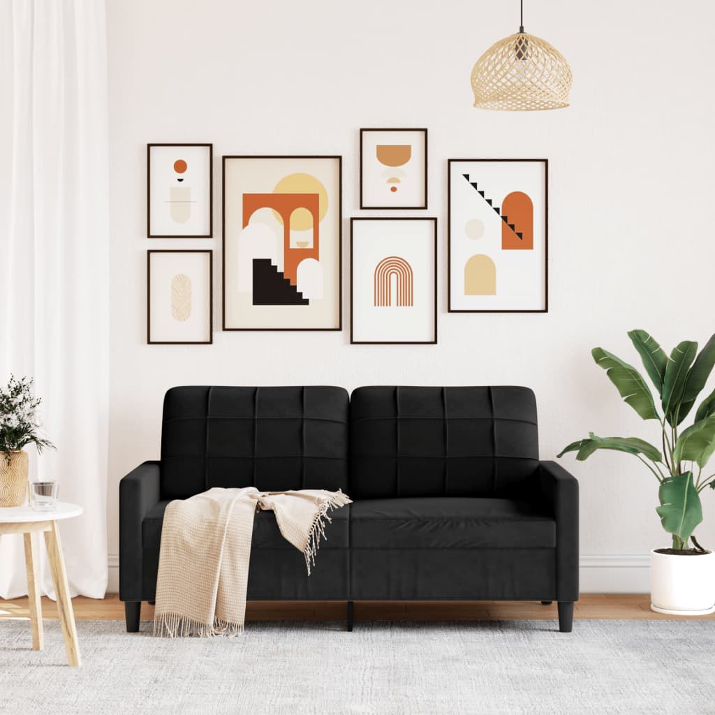 Canapé 2 places velours noir 140 cm