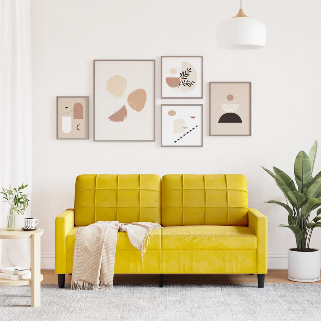 Canapé 2 places jaune 140 cm velours