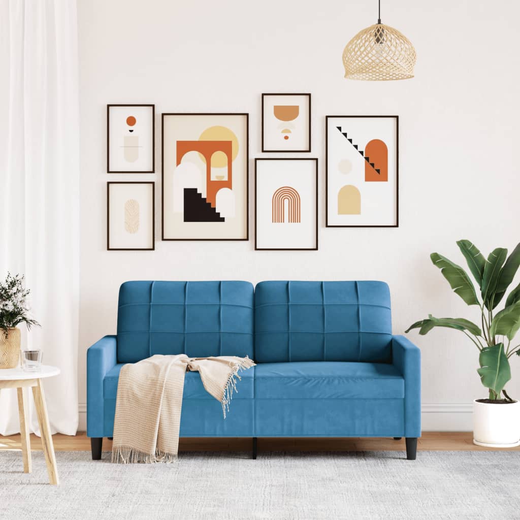 Canapé 2 places velours bleu 140 cm