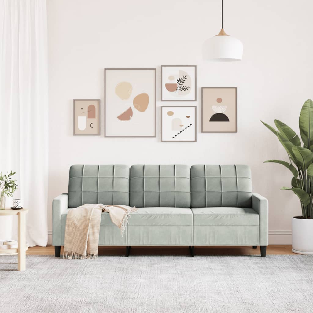 Canapé 3 places gris clair 180 cm velours