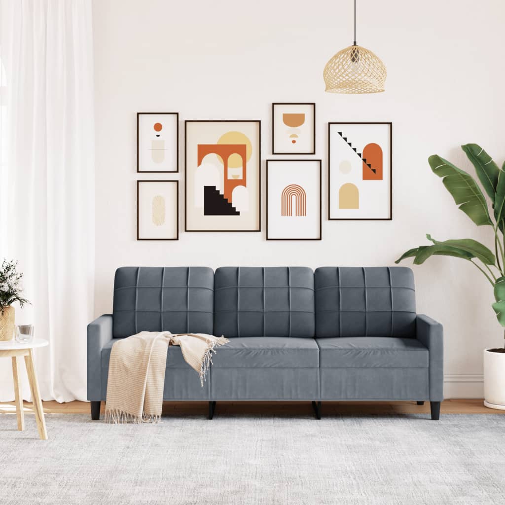 Canapé 3 places velours gris foncé 180 cm