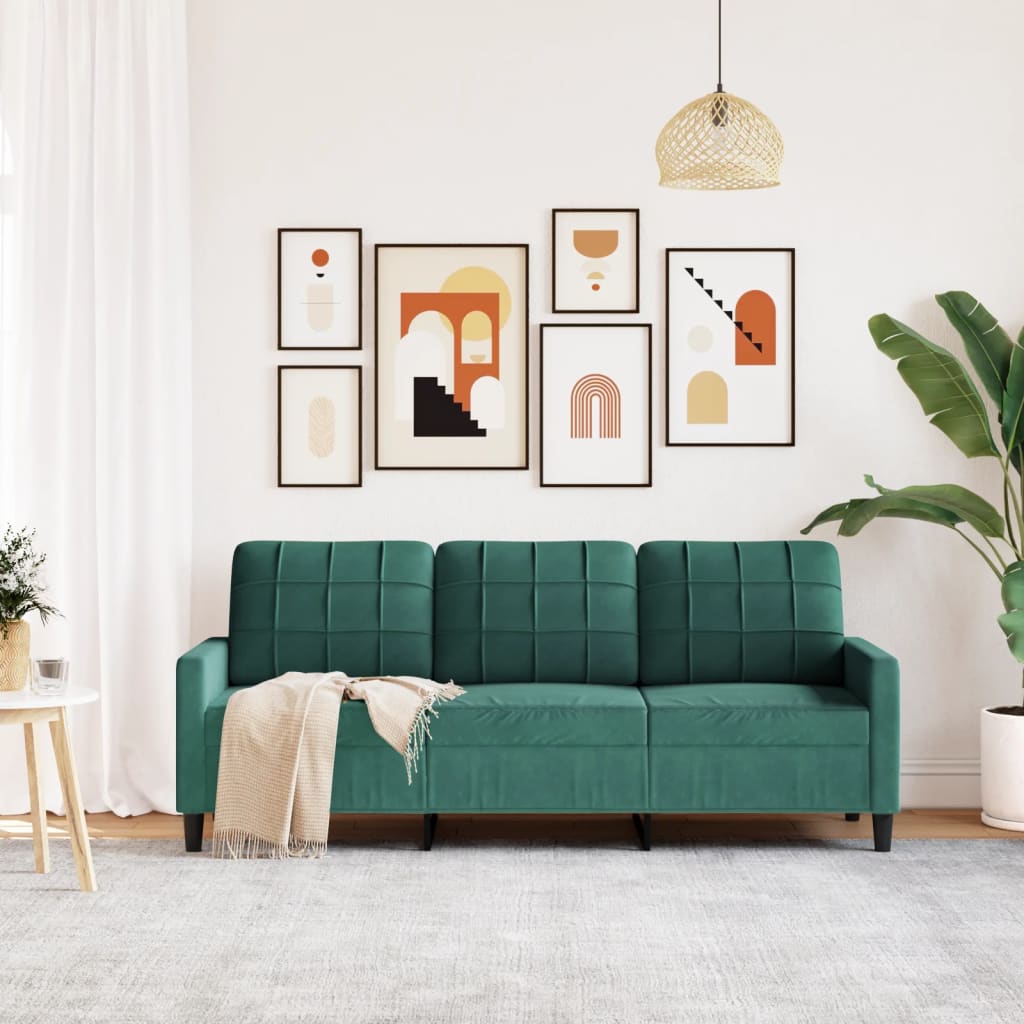 Canapé 3 places velours vert foncé 180 cm