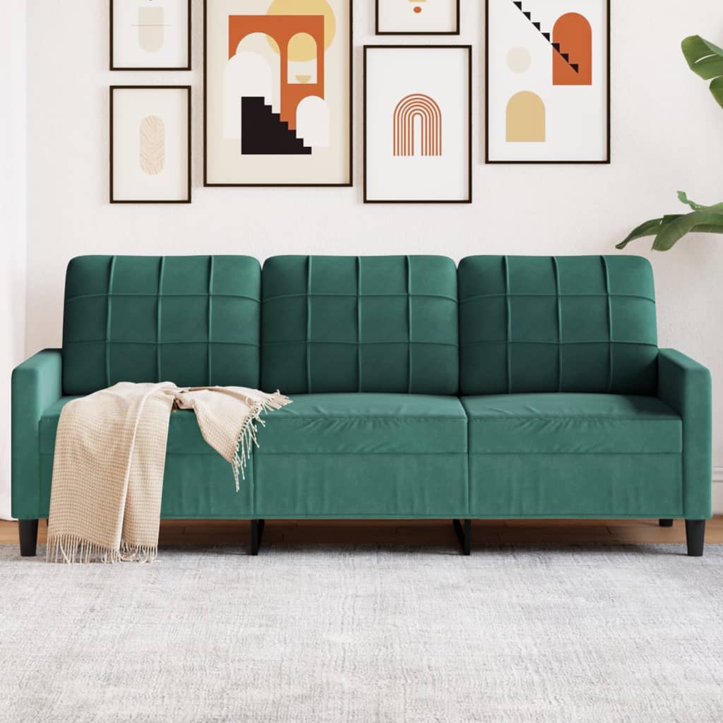 Canapé 3 places velours vert foncé 180 cm