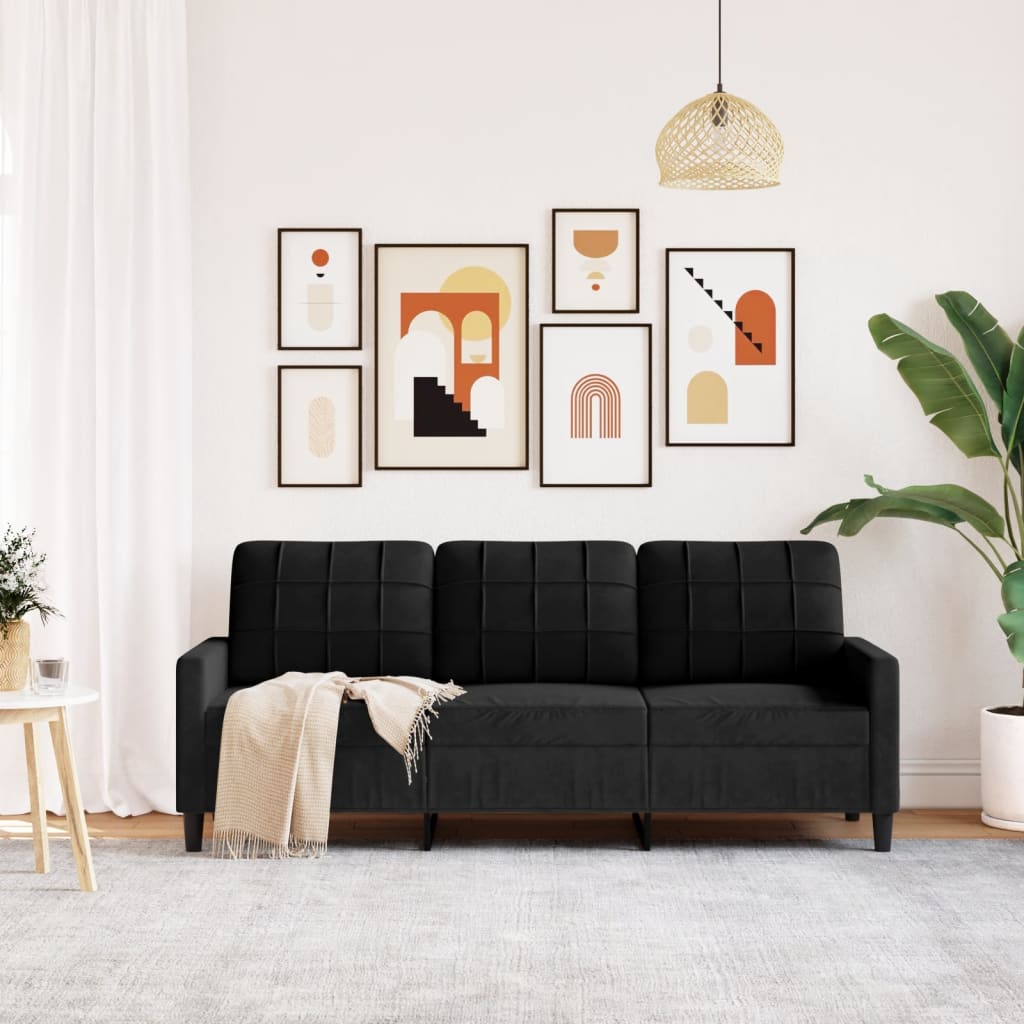 Canapé 3 places velours noir 180 cm