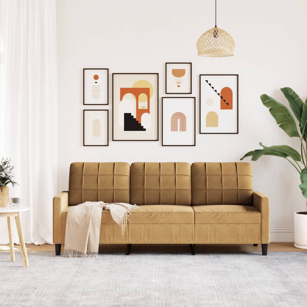 Canapé 3 places marron 180 cm velours