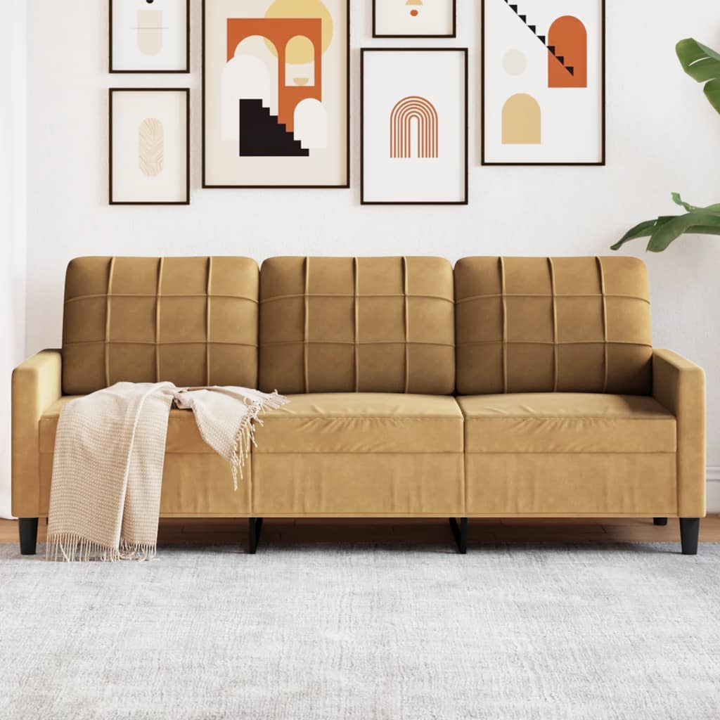 Canapé 3 places marron 180 cm velours
