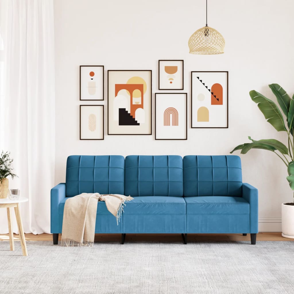 Canapé 3 places velours bleu 180 cm